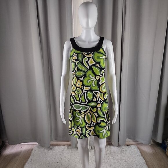 Kim Rogers Signature Petite Green White Black, Tan, Patterned Midi Dress Size 4P - Picture 1 of 11